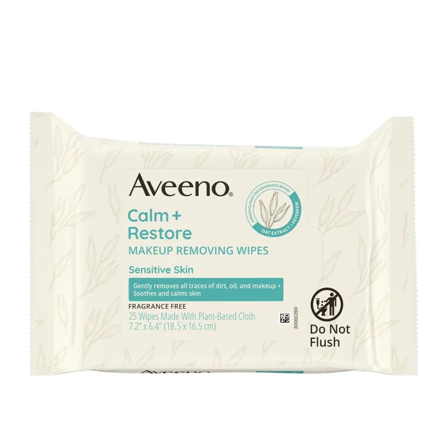 aveeno-calm-restore-unscented-makeup-remover-wipes-with-oat-extract-calming-feve image 1
