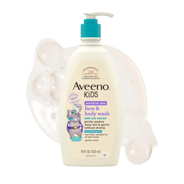 aveeno-kids-sensitive-skin-face-body-wash-with-oat-extract-tear-free-hypoallerge image 1