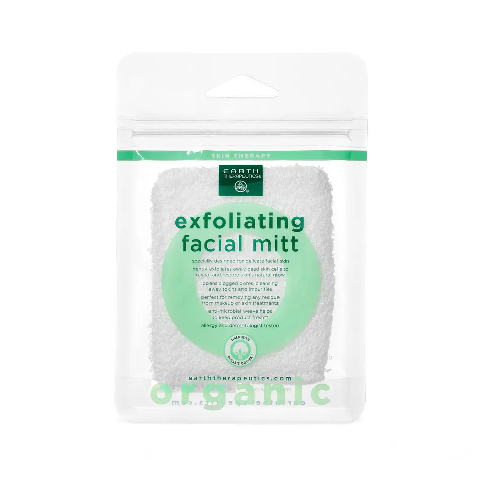 earth-therapeutics-organic-cotton-exfoliating-facial-mitt-white image 1