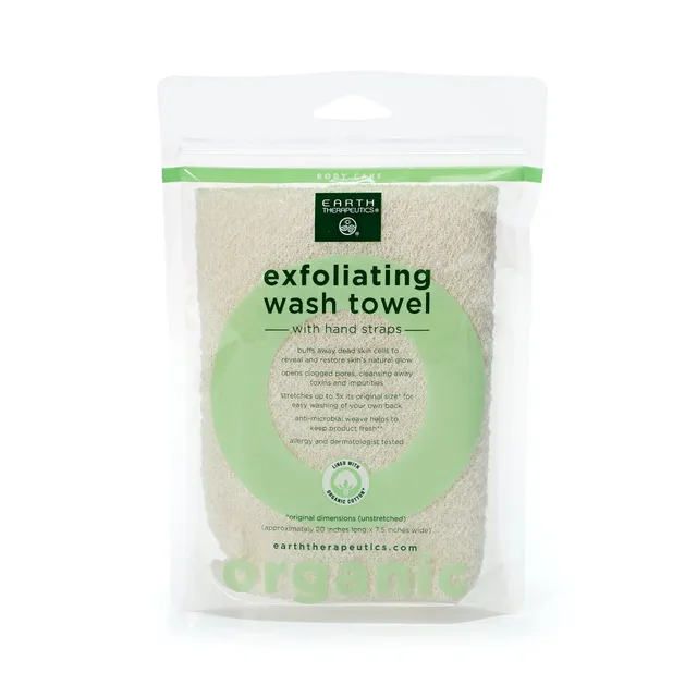 earth-therapeutics-organic-cotton-exfoliating-wash-towel-with-straps image 1