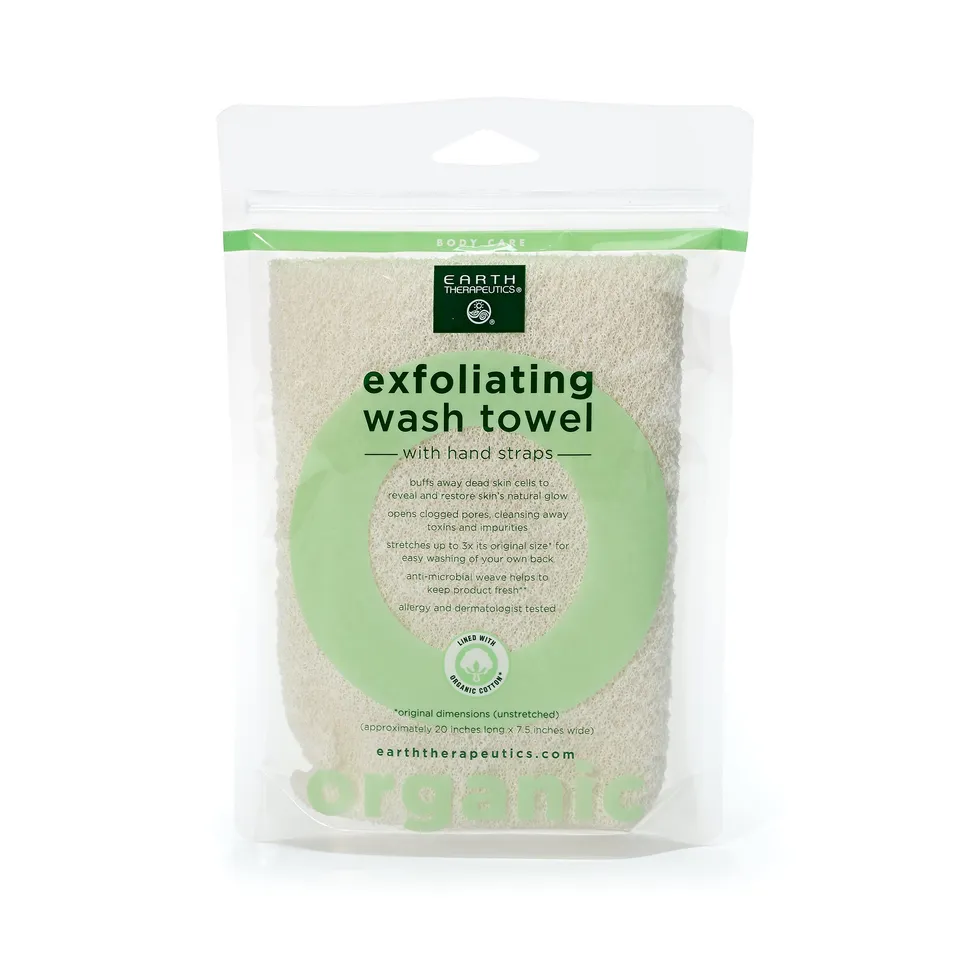 earth-therapeutics-organic-cotton-exfoliating-wash-towel-with-straps image 1