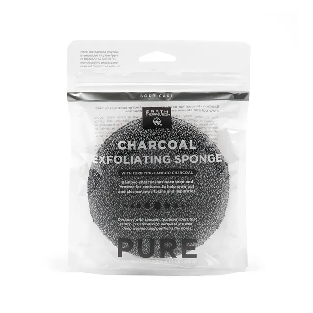 earth-therapeutics-charcoal-exfoliating-sponge-round-bamboo-charcoal-infused-bod image 1