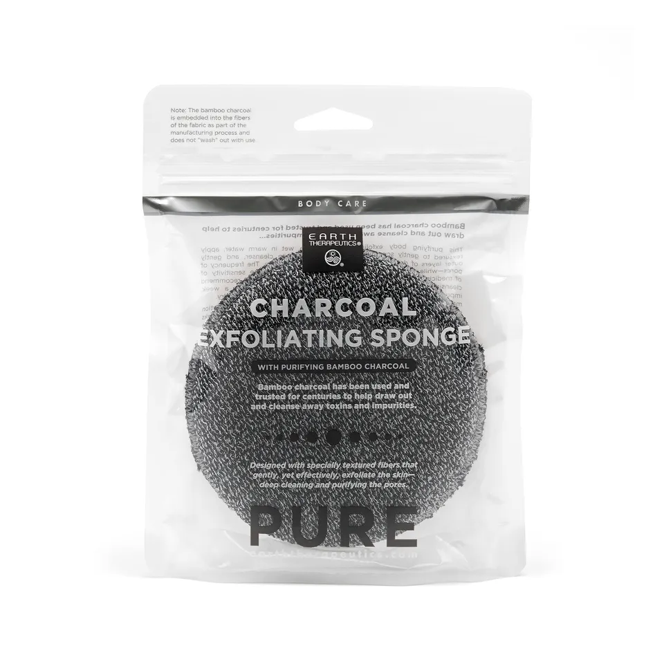 earth-therapeutics-charcoal-exfoliating-sponge-round-bamboo-charcoal-infused-bod image 1