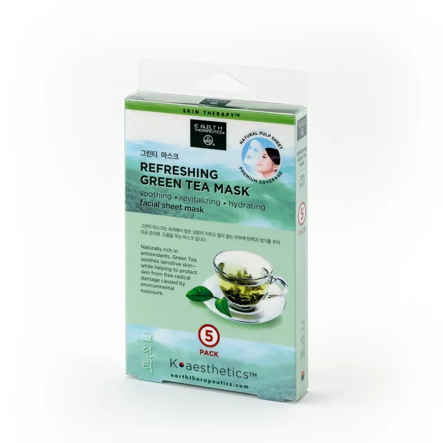 earth-therapeutics-refreshing-green-tea-mask-5-pack-biodegradable-korean-sheet-m image 1