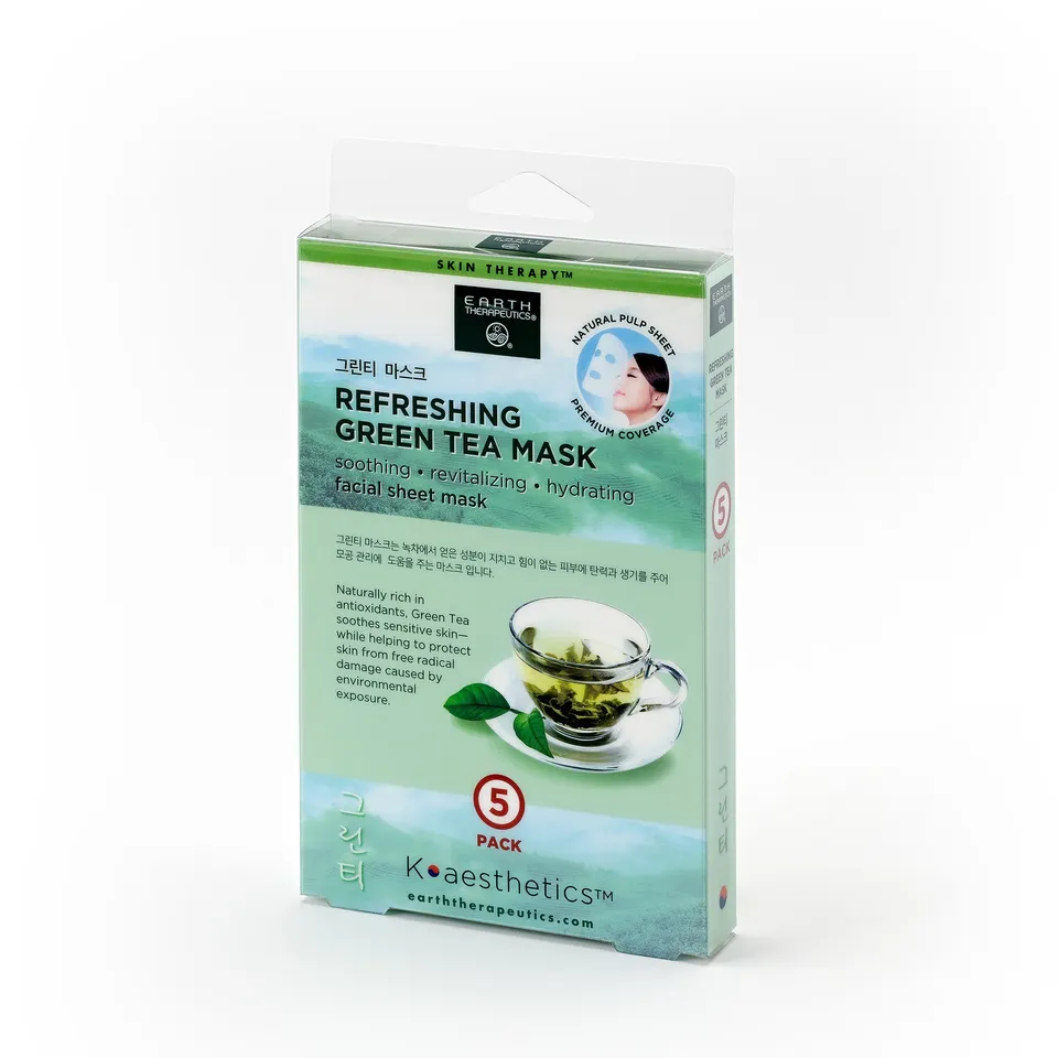 earth-therapeutics-refreshing-green-tea-mask-5-pack-biodegradable-korean-sheet-m image 1