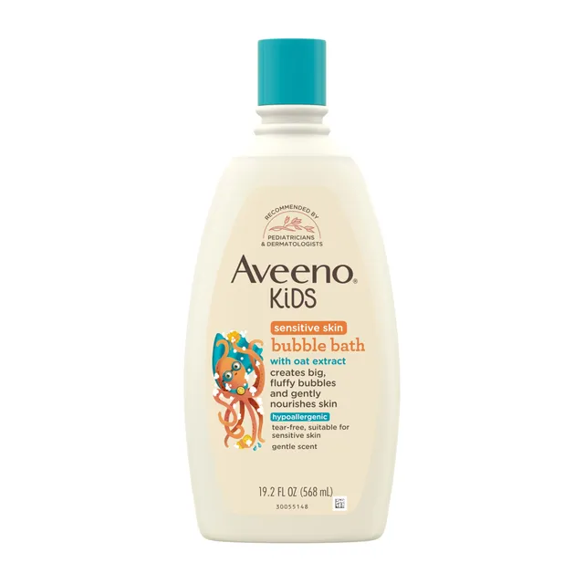 aveeno-kids-bubble-bath-sensitive-skin-19-2-oz-gentle-oat-extract-formula-parabe image 1