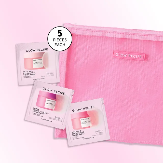 glow-recipe-korean-toner-pad-trial-travel-kit-15-sachets-mesh-pouch image 1