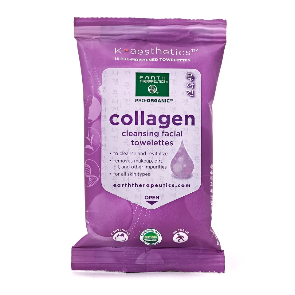 earth-therapeutics-cleansing-facial-towelettes-collagen-travel-size-15-wipes image 1