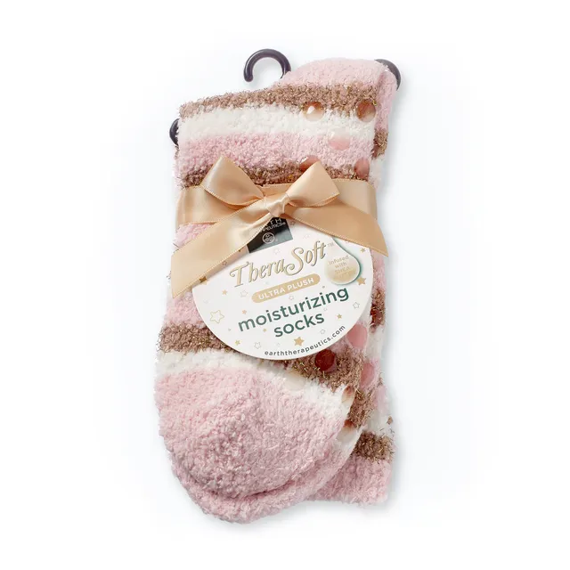earth-therapeutics-thera-soft-moisturizing-socks-pink-gold-chenille-non-slip-gif image 1