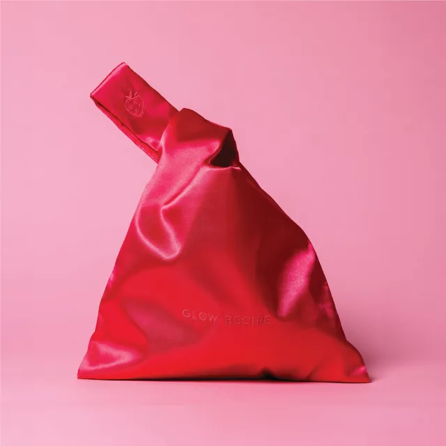 glow-recipe-strawberry-satin-knot-bag-embroidered-luxury-beauty-accessory image 1