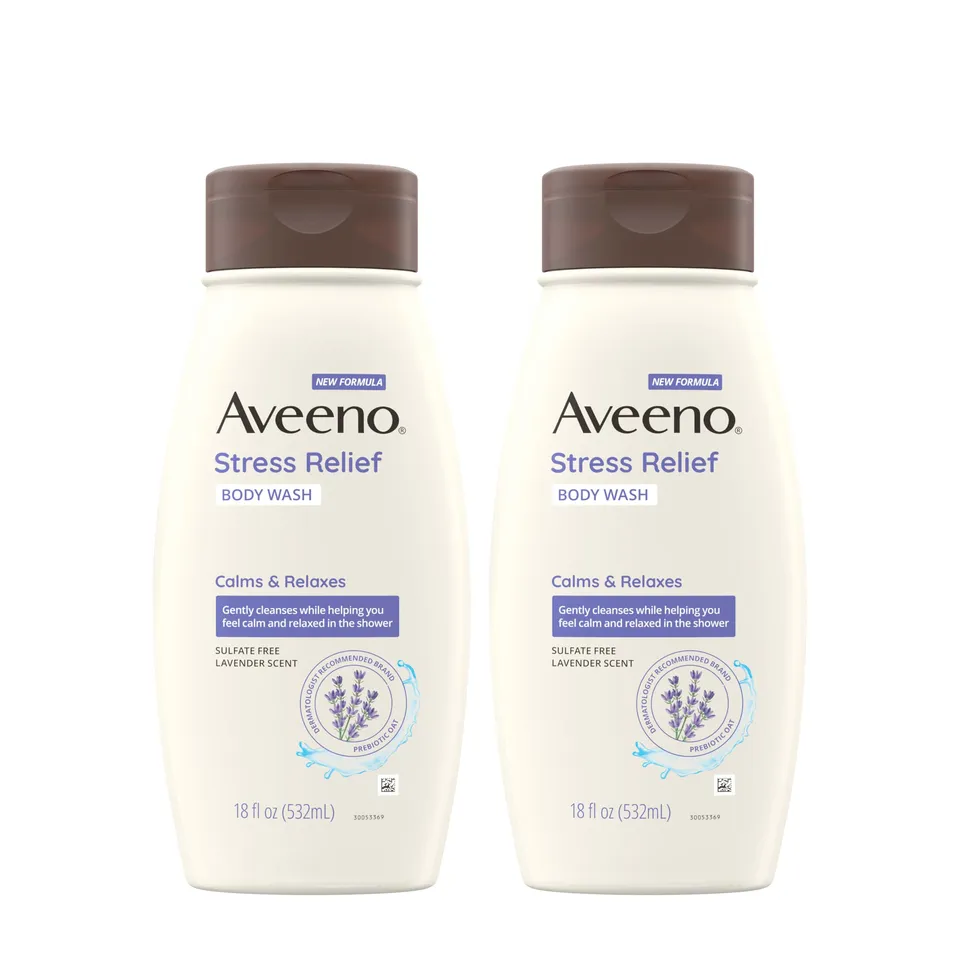 aveeno-stress-relief-body-wash-with-prebiotic-oat-lavender-soap-free-twin-pack-2 image 1