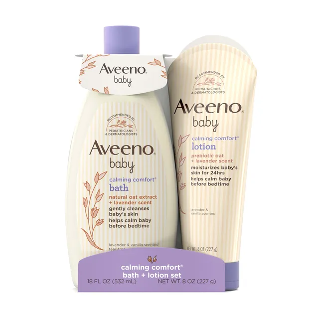 aveeno-baby-calming-comfort-bath-body-lotion-set-nighttime-baby-wash-baby-lotion image 1