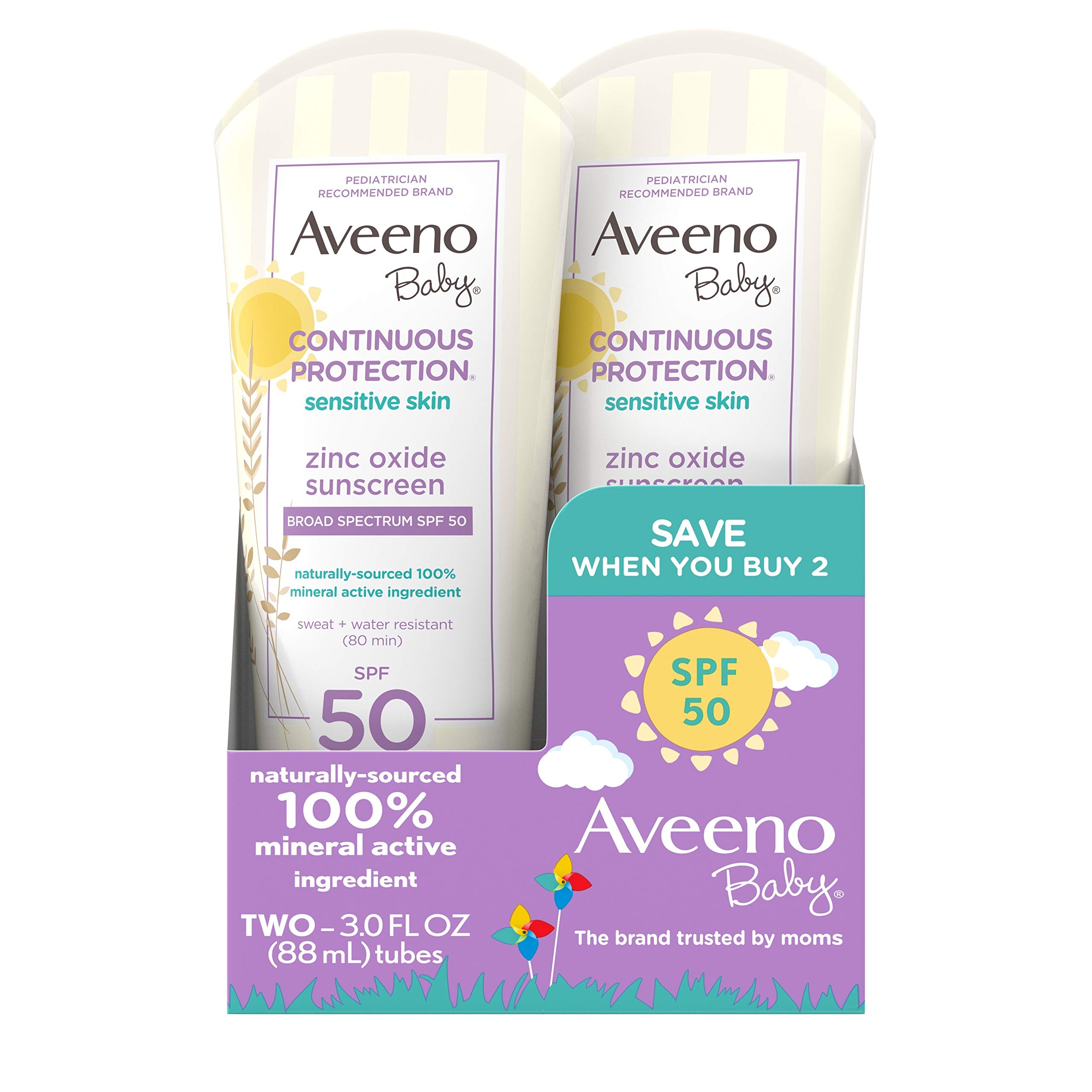 aveeno-baby-continuous-protection-mineral-sunscreen-lotion-spf-50-twin-pack-2-x- image 1