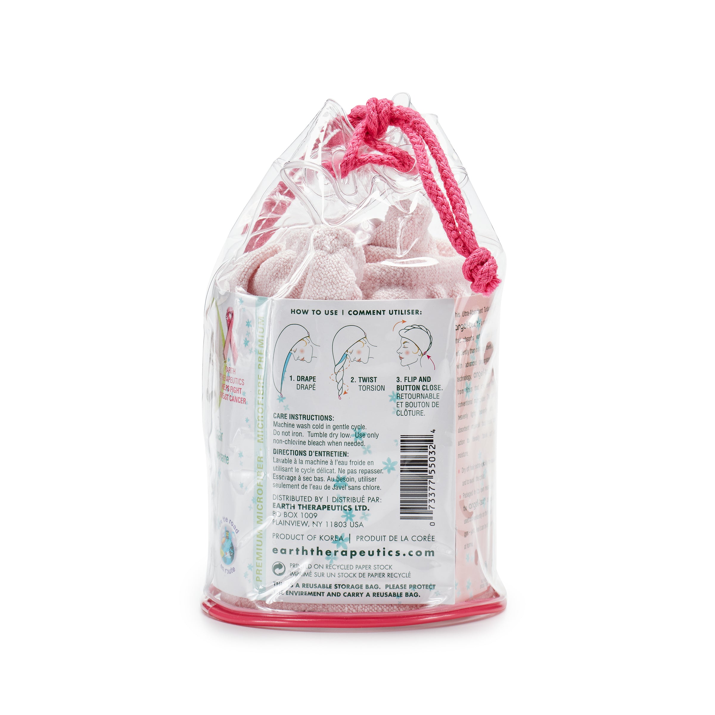 earth-therapeutics-ultra-absorbent-quick-dry-hair-turban-pink-microfiber-towel-f image 3