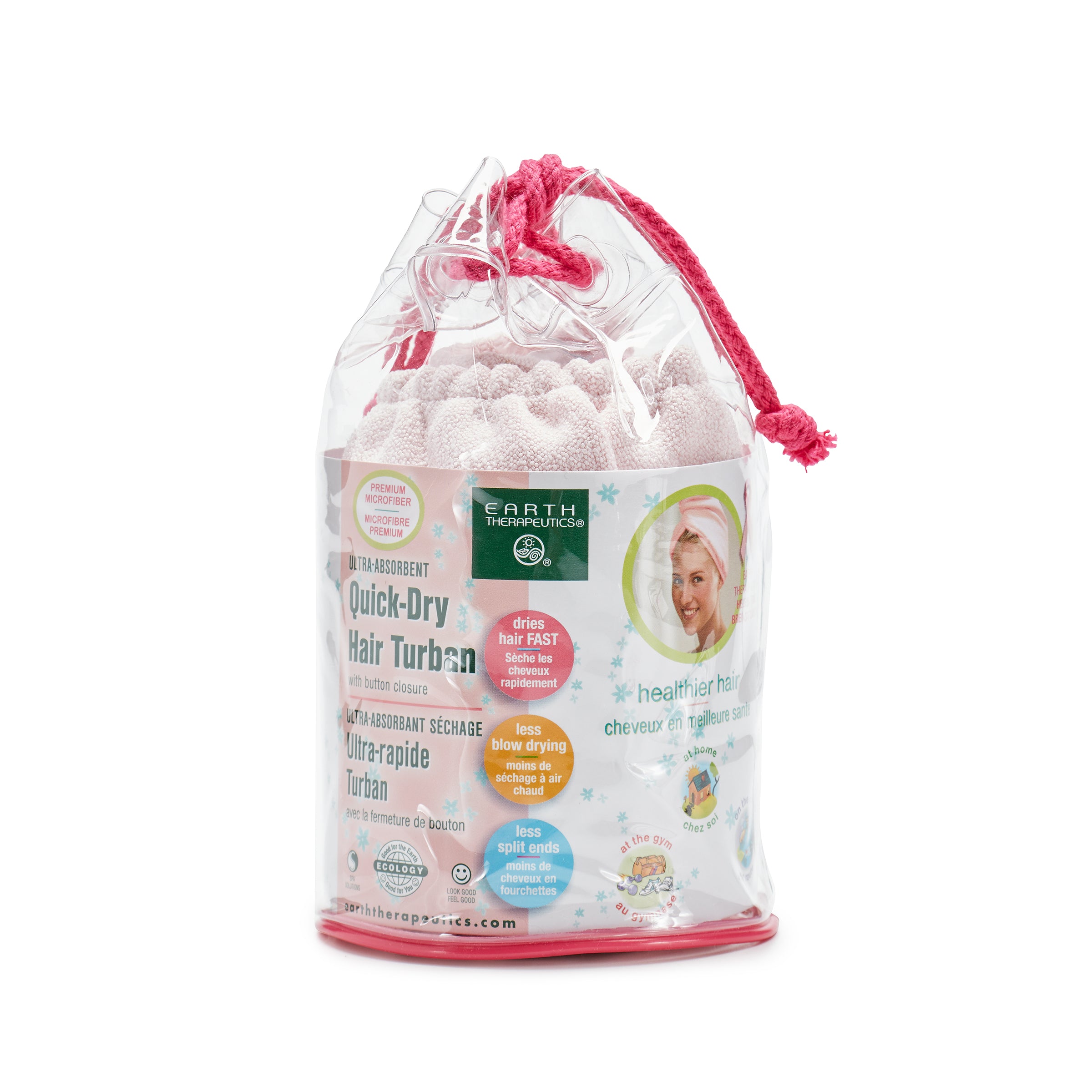 earth-therapeutics-ultra-absorbent-quick-dry-hair-turban-pink-microfiber-towel-f image 2