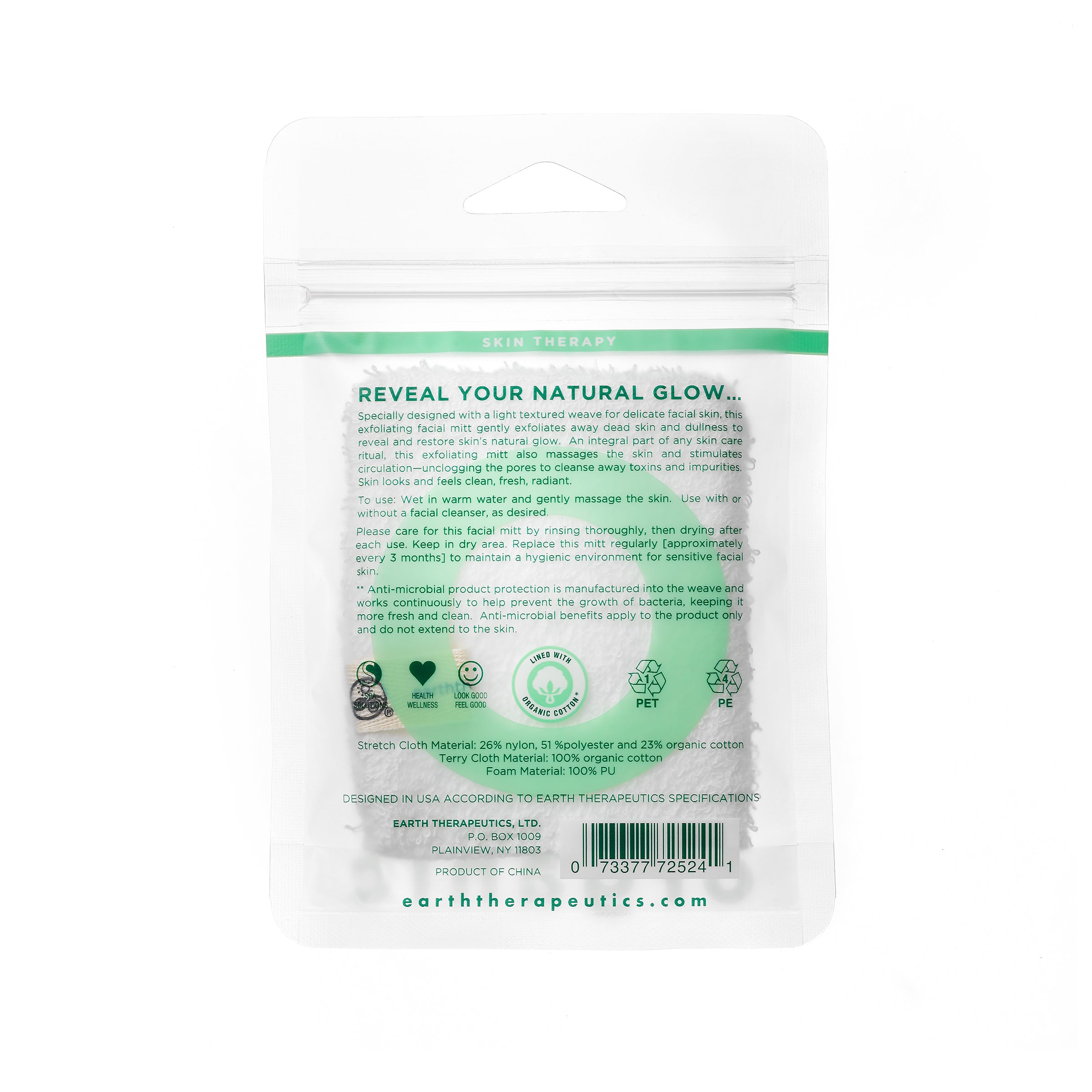 earth-therapeutics-organic-cotton-exfoliating-facial-mitt-white image 2