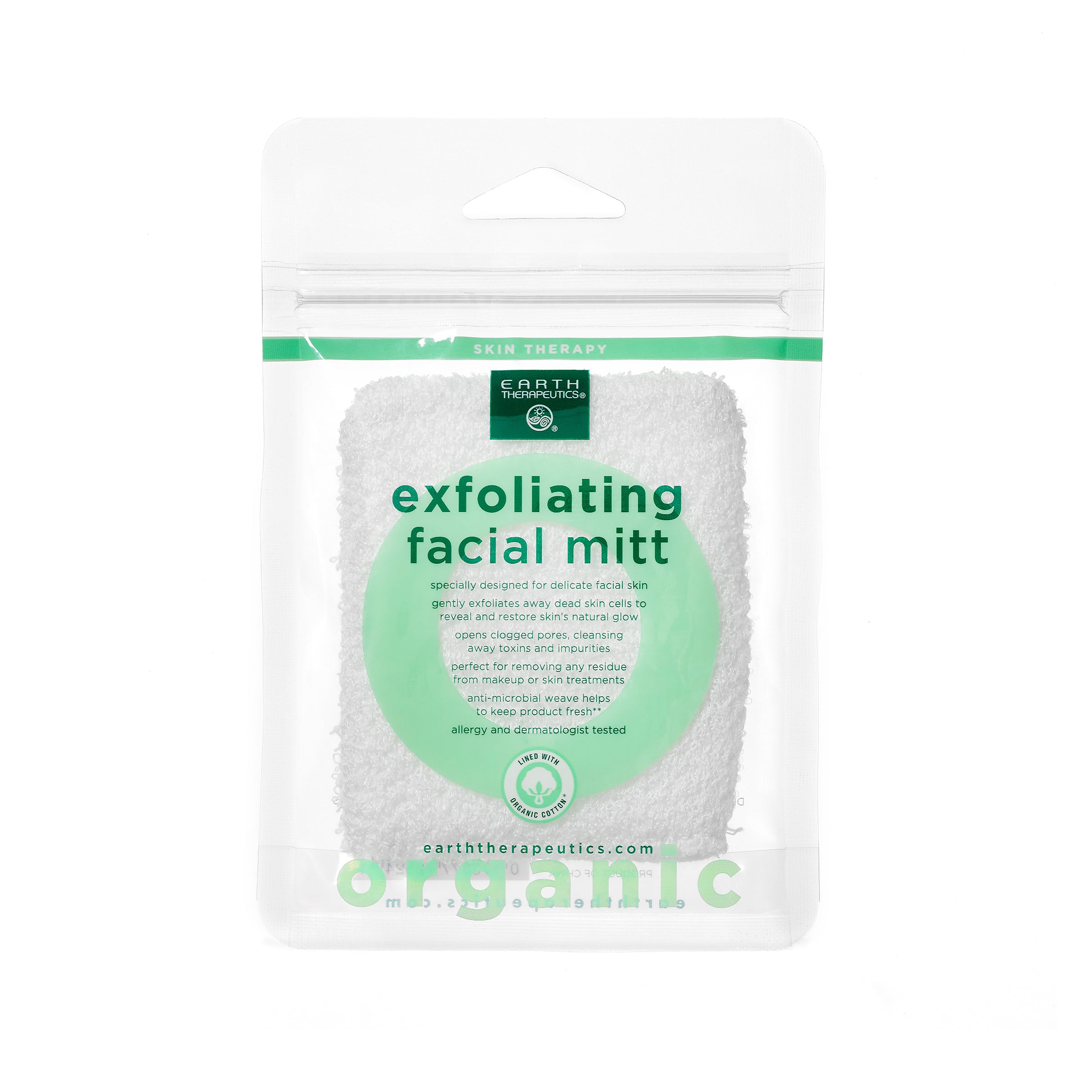 earth-therapeutics-organic-cotton-exfoliating-facial-mitt-white image 1
