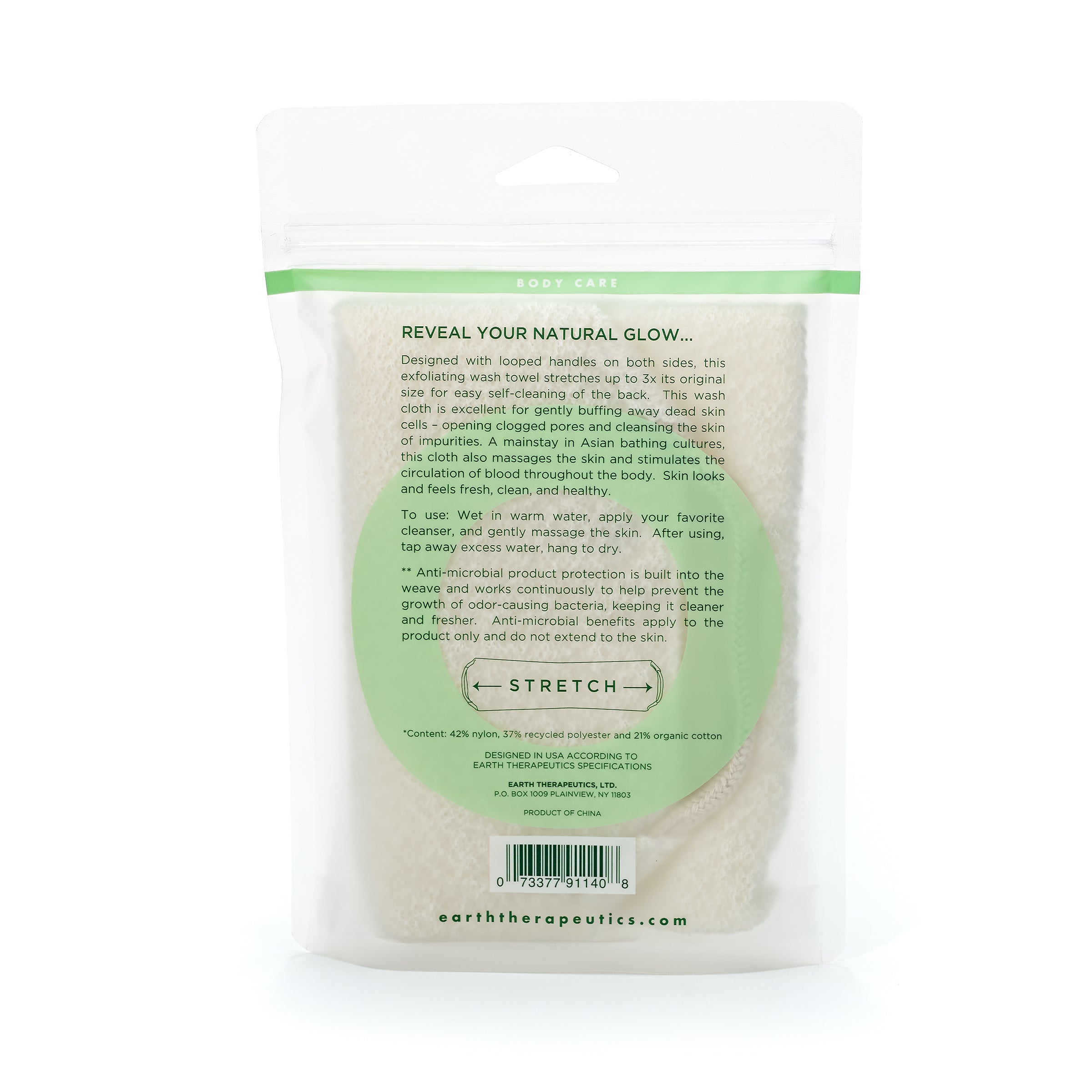 earth-therapeutics-organic-cotton-exfoliating-wash-towel-with-straps image 2