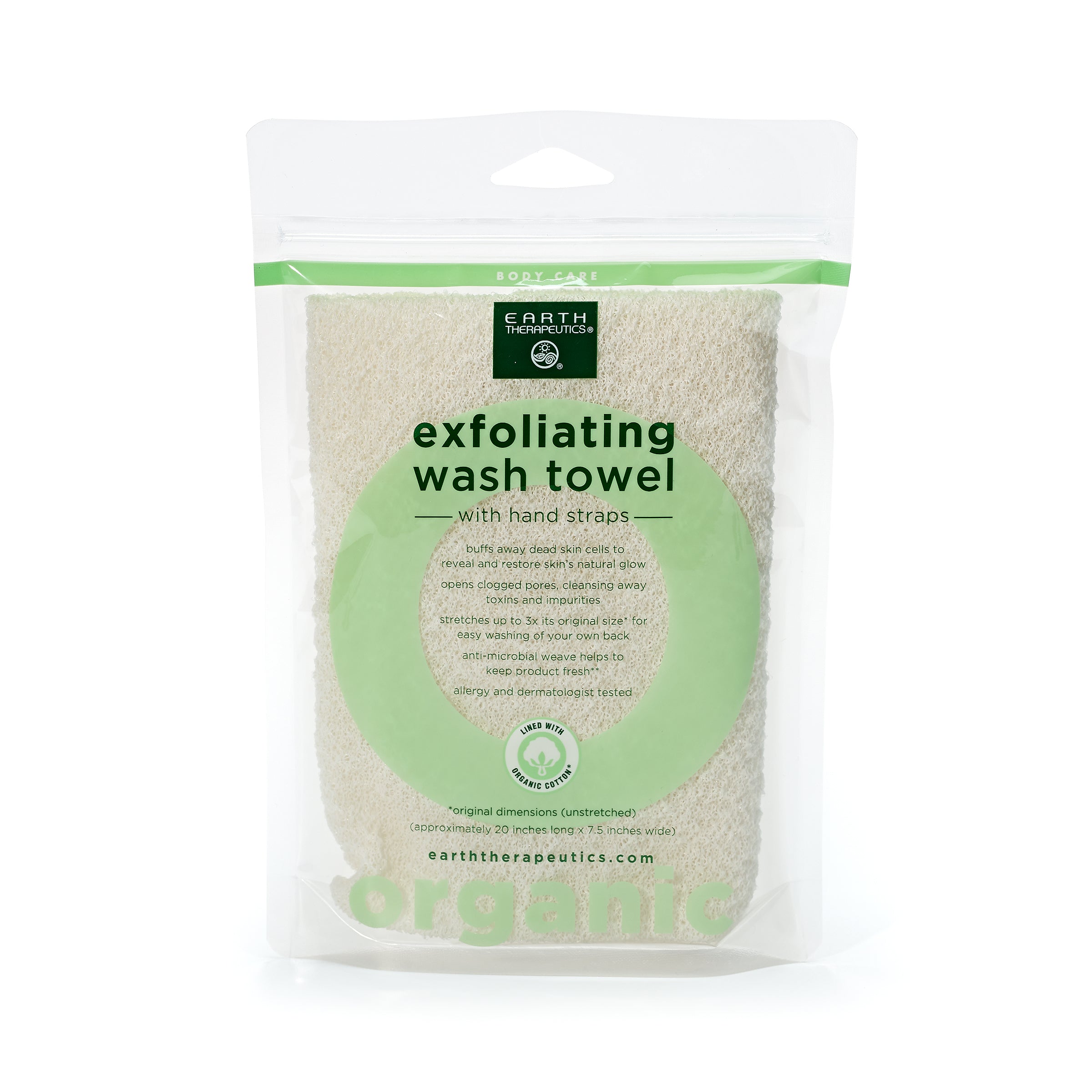 earth-therapeutics-organic-cotton-exfoliating-wash-towel-with-straps image 1