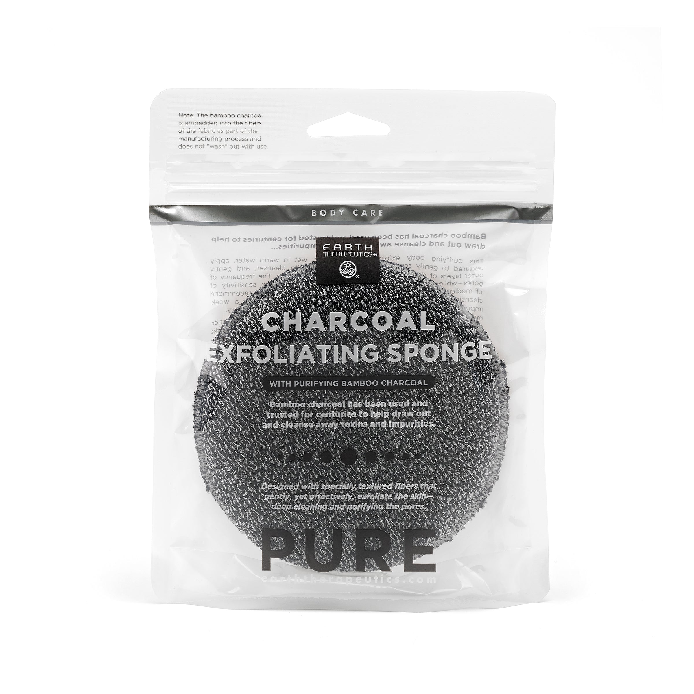 earth-therapeutics-charcoal-exfoliating-sponge-round-bamboo-charcoal-infused-bod image 1