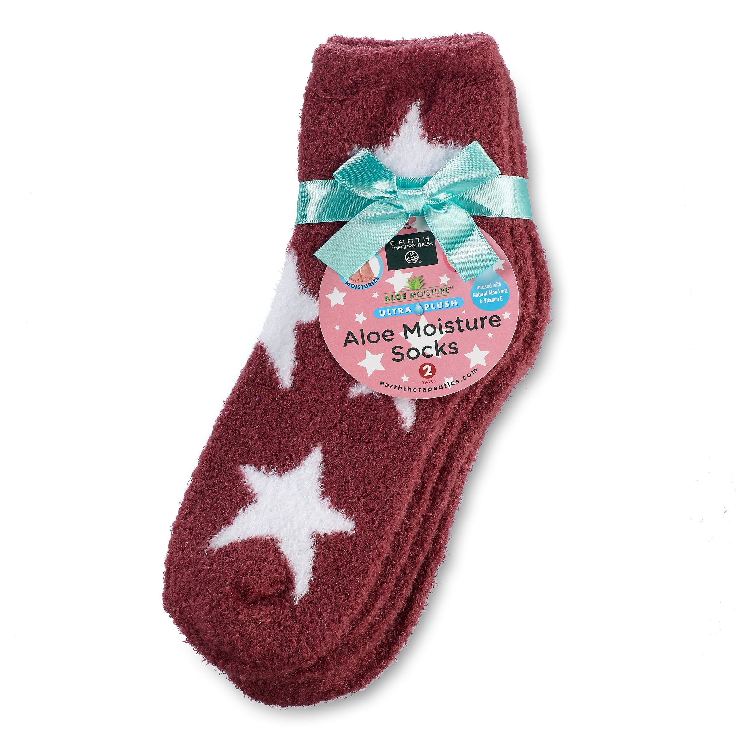 earth-therapeutics-aloe-moisture-socks-2-pack-stars-burgundy-infused-with-aloe-v image 2