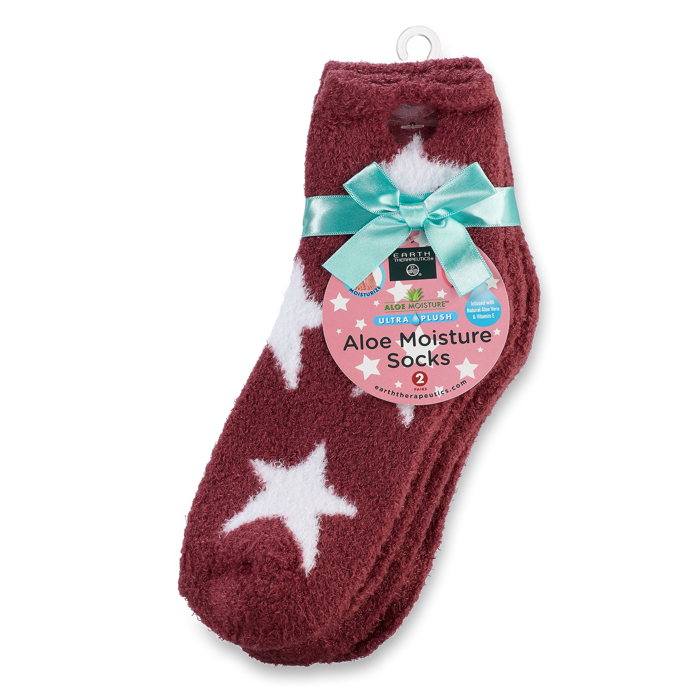 earth-therapeutics-aloe-moisture-socks-2-pack-stars-burgundy-infused-with-aloe-v image 5