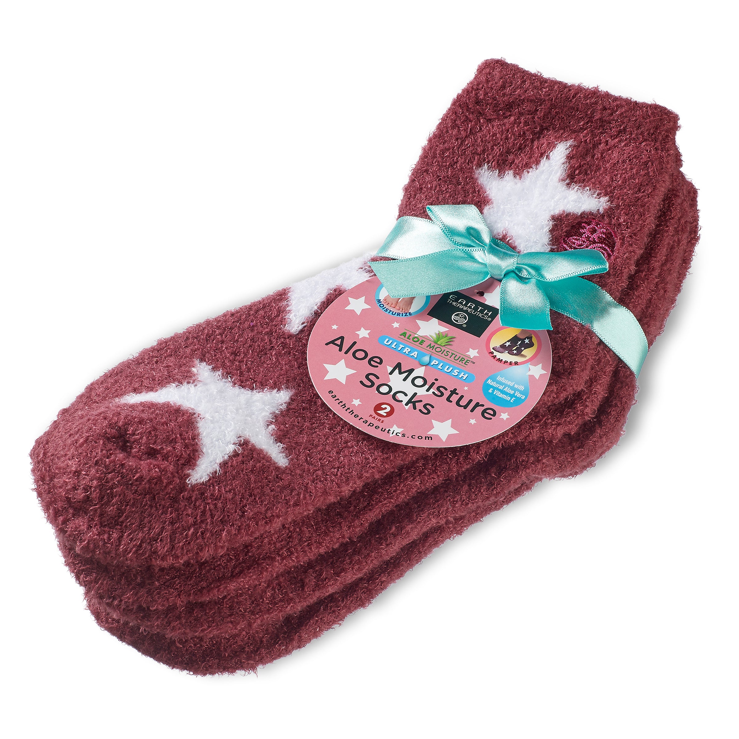 earth-therapeutics-aloe-moisture-socks-2-pack-stars-burgundy-infused-with-aloe-v image 6