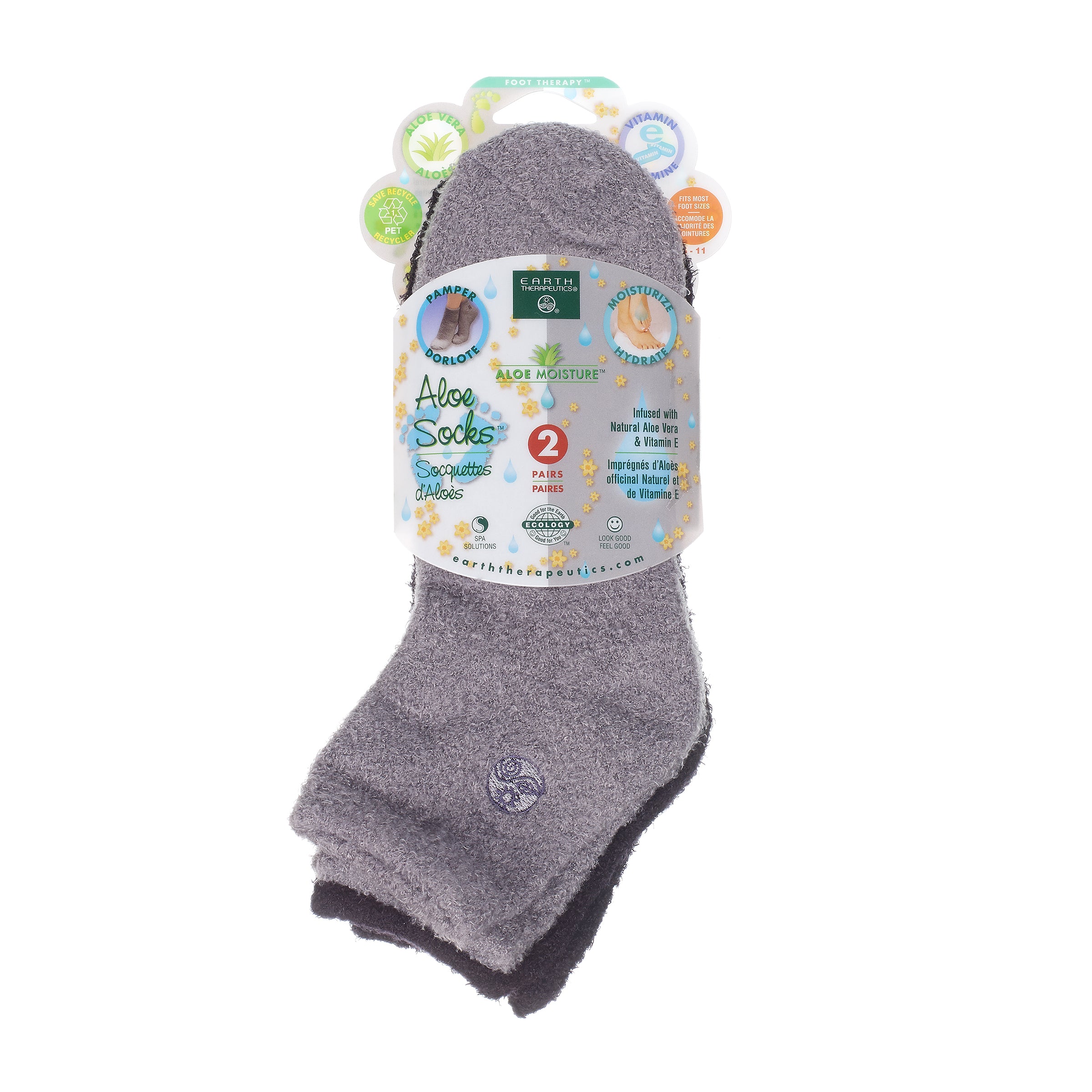 earth-therapeutics-aloe-socks-2-pack-grey-black-moisturizing-with-aloe-vera-vita image 2
