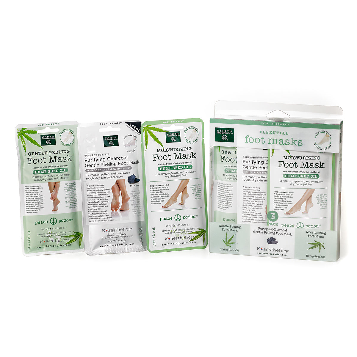 earth-therapeutics-essential-foot-masks-3-pack-gentle-peeling-with-hemp-seed-oil image 1