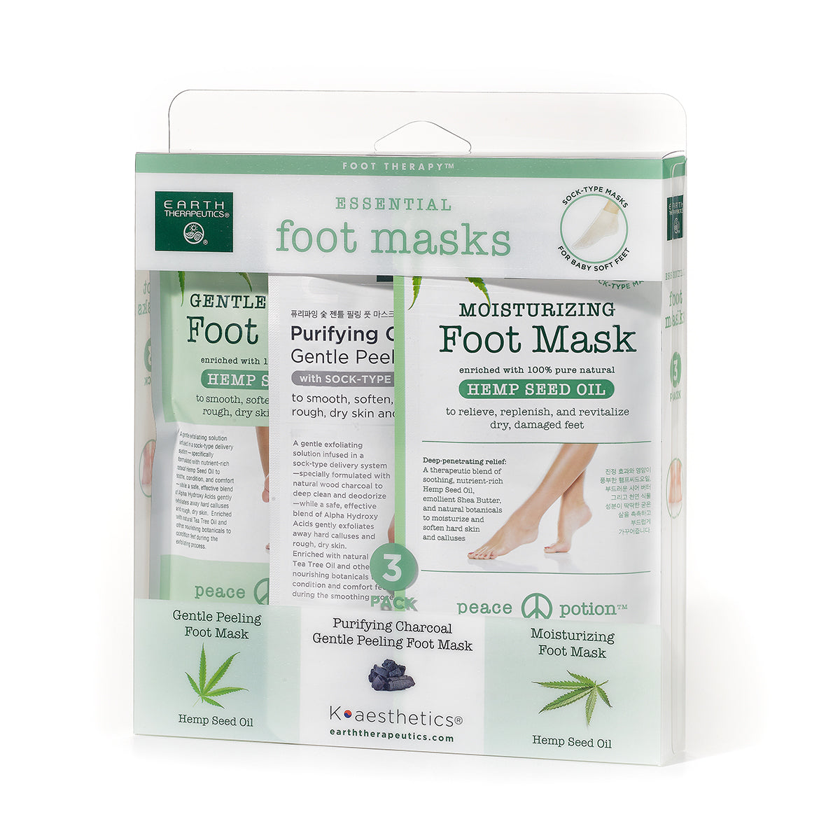 earth-therapeutics-essential-foot-masks-3-pack-gentle-peeling-with-hemp-seed-oil image 2