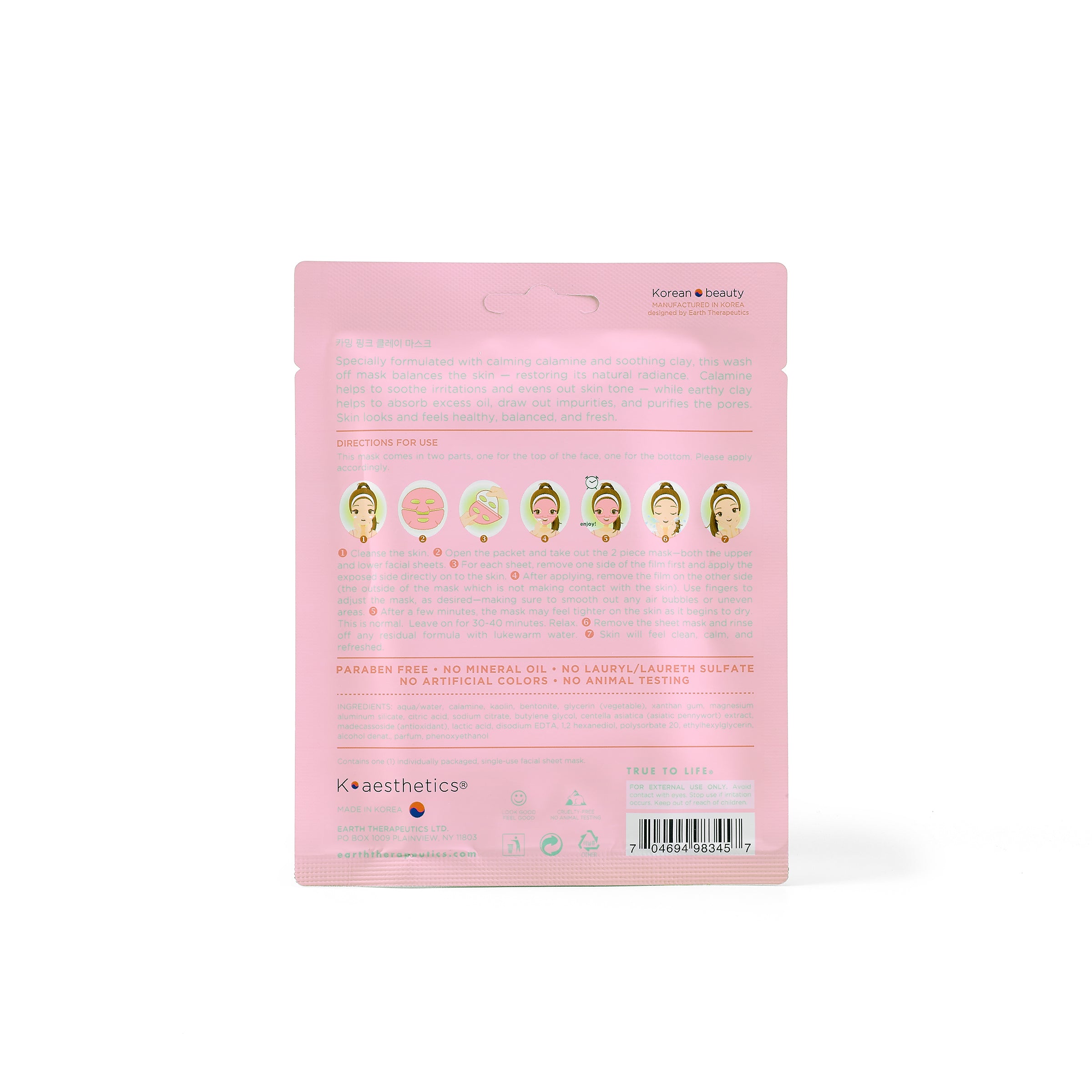 earth-therapeutics-calming-pink-clay-facial-sheet-mask-soothes-redness-irritatio image 2