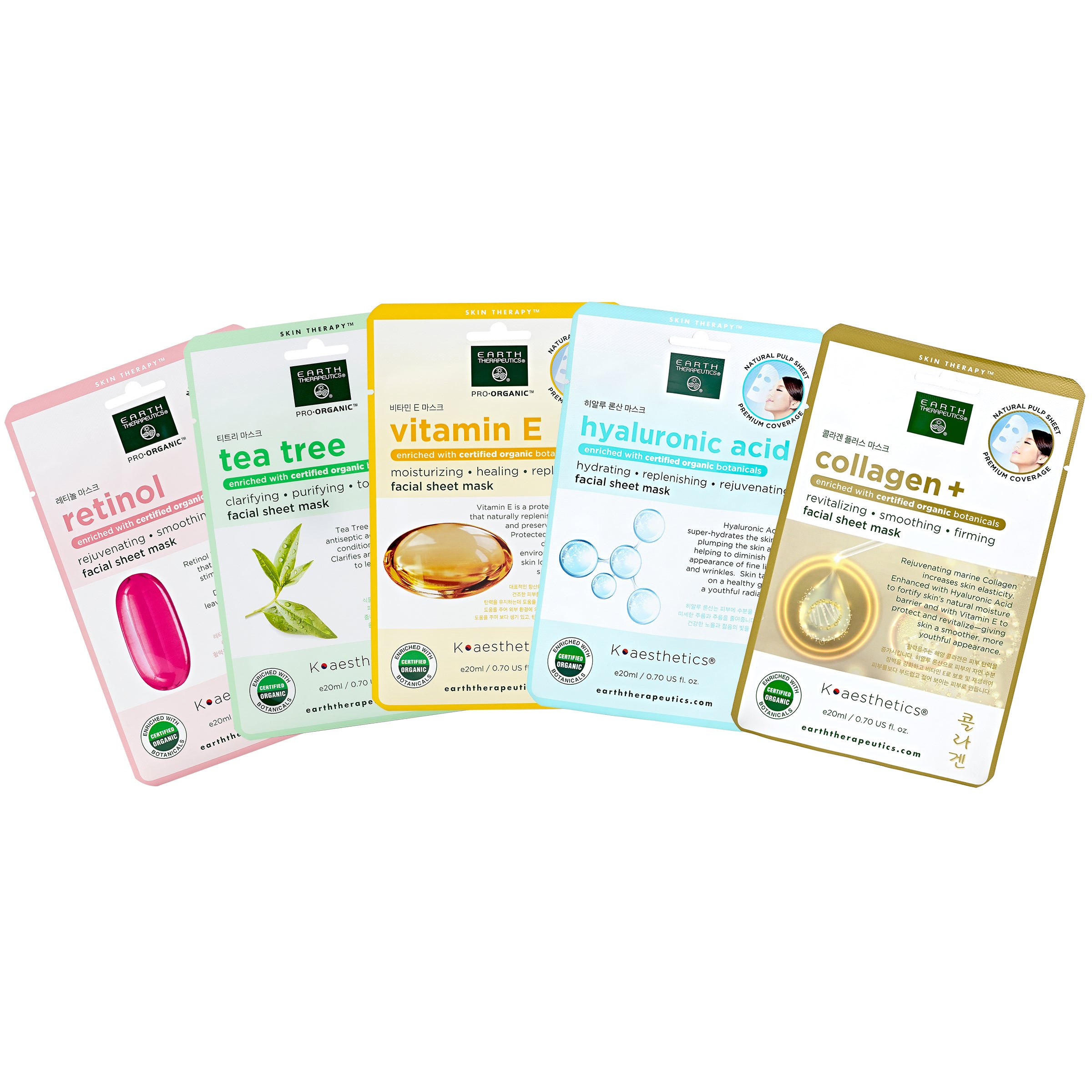 earth-therapeutics-essential-beauty-masks-organic-collection-5-pack-collagen-hya image 1