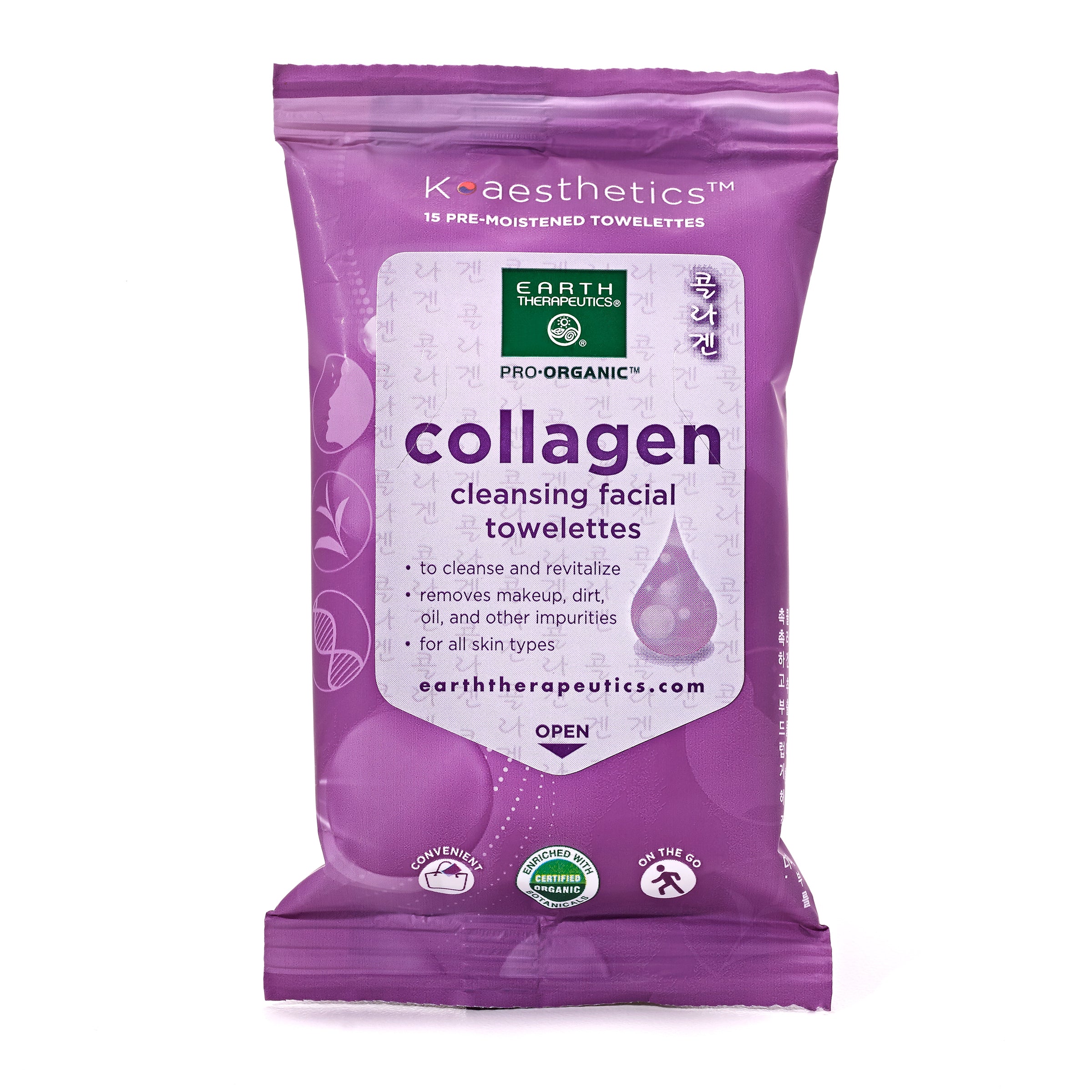 earth-therapeutics-cleansing-facial-towelettes-collagen-travel-size-15-wipes image 1